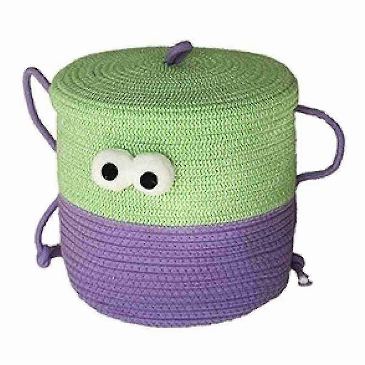 漫画編み収納バスケットオーガナイザーラウンドおもちゃカバー付きコットンロープデスクトップスナックストレージB