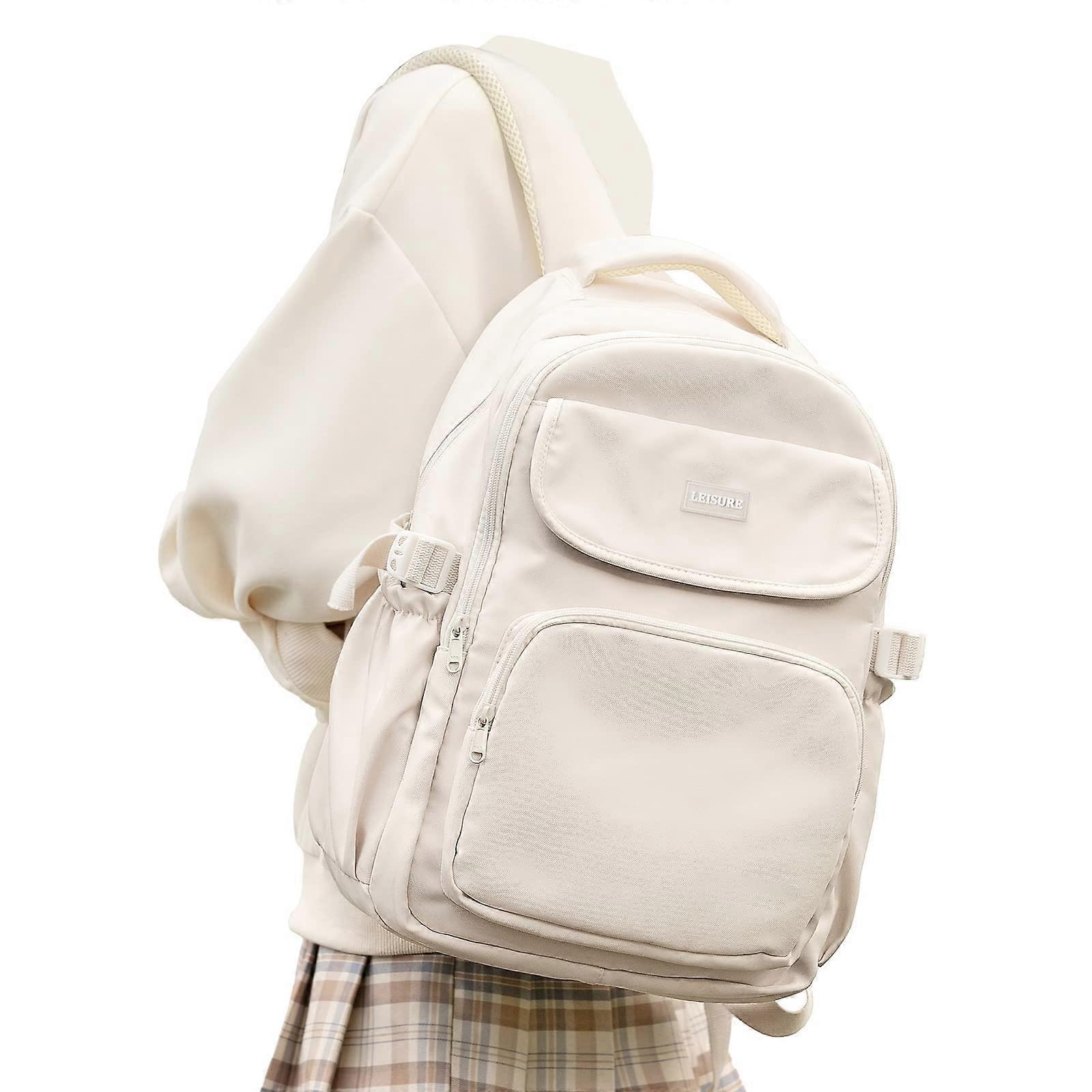 Cute Basic Backpack for Middle School Nylon Exterior Adjustable Padded Straps Zippered Front Pocket Side Pockets