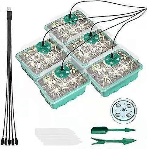 Seedling tray with grow light, 5-pack seedling kit with timer controller (adjustable brightness), thickened seedling tray (with humidity cover and hei