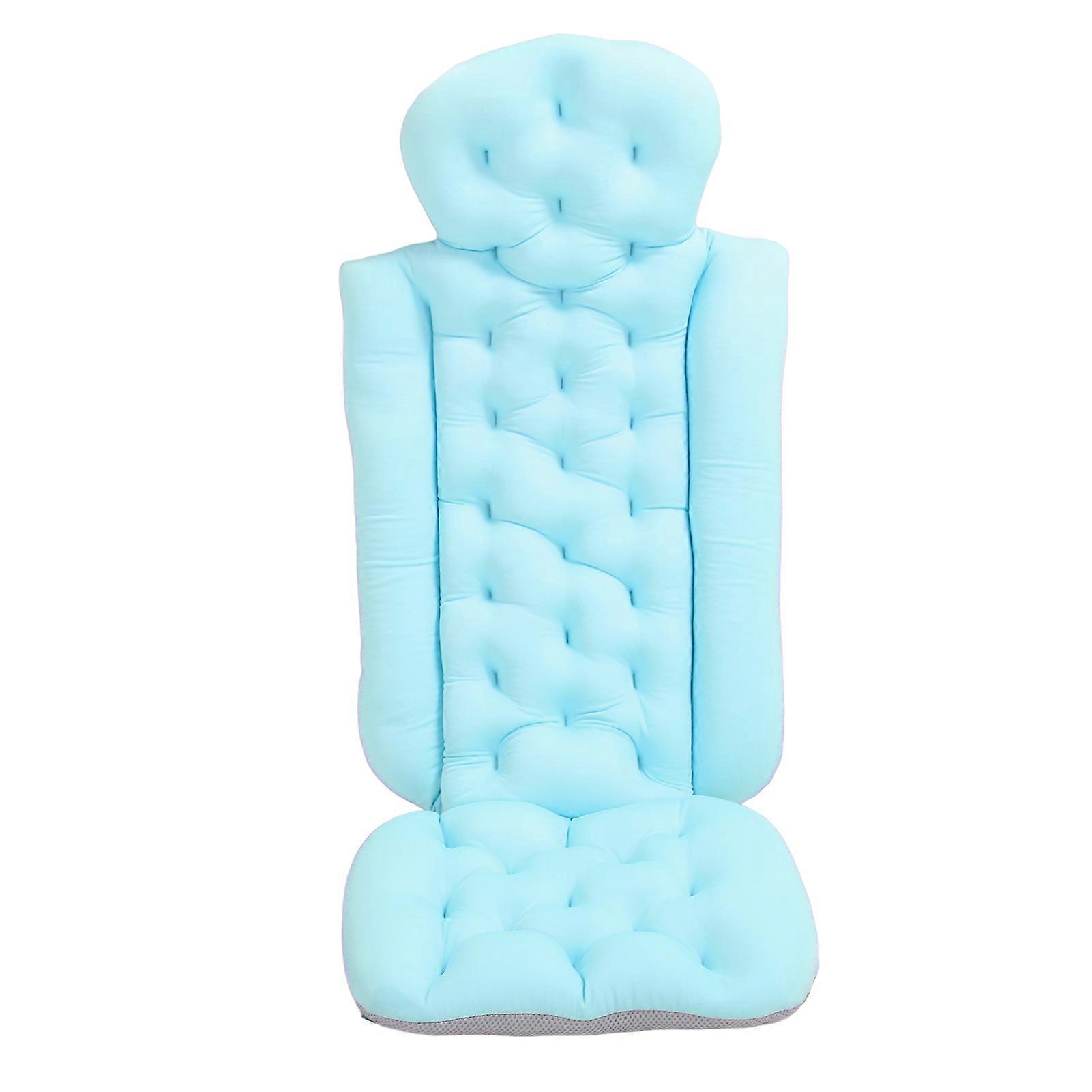 Ergonomic and removable bath pillow, soft and padded cushion, with suction cup, for head, neck and shoulder support, blue