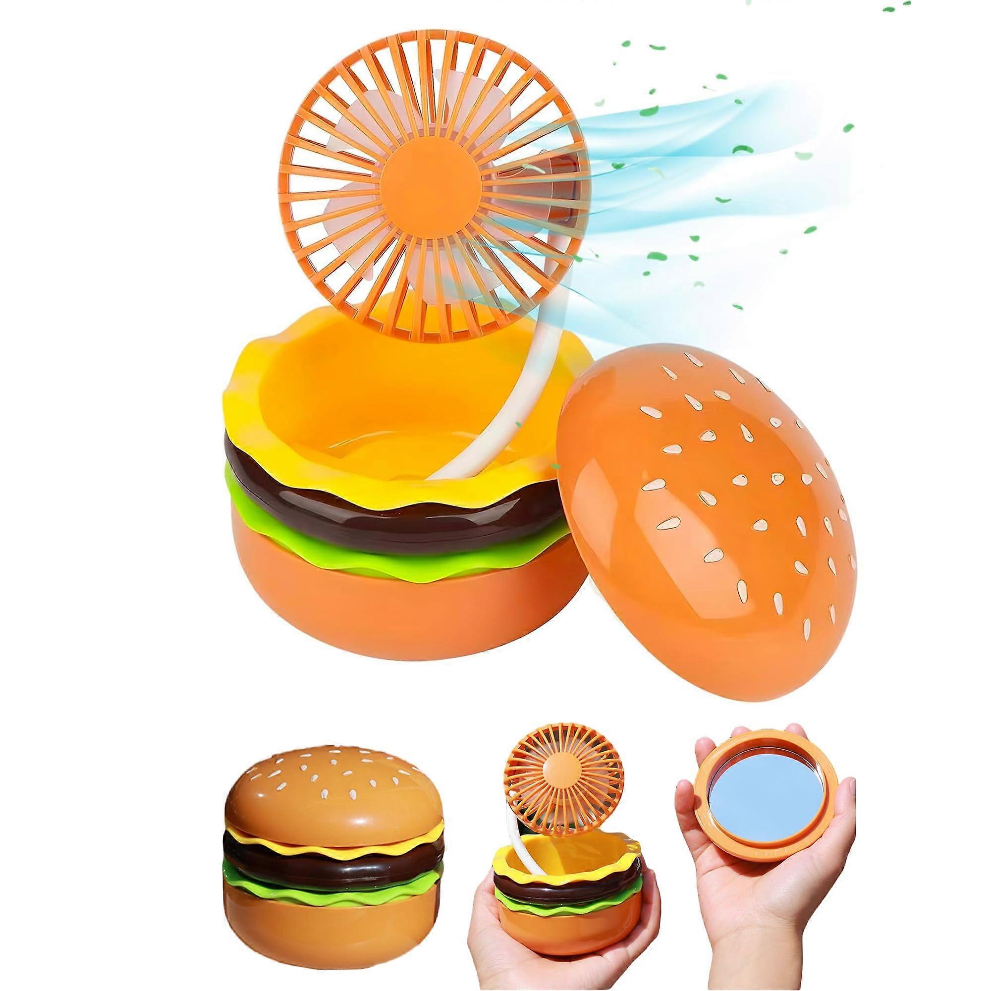 Hamburger Mini Fan, Hand Fan for Table, 500 MAH Battery, Mirrored 2 In 1 USB Fan