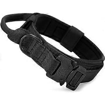 JiaWei Taktisches Hundehalsband mit Anhänger Verstellbares militärisches Nylonhalsband, Metallschnalle, gepolstert für mittelgroße Hunde, Jagd/Outdoor-Training (Schwarz-M HKY