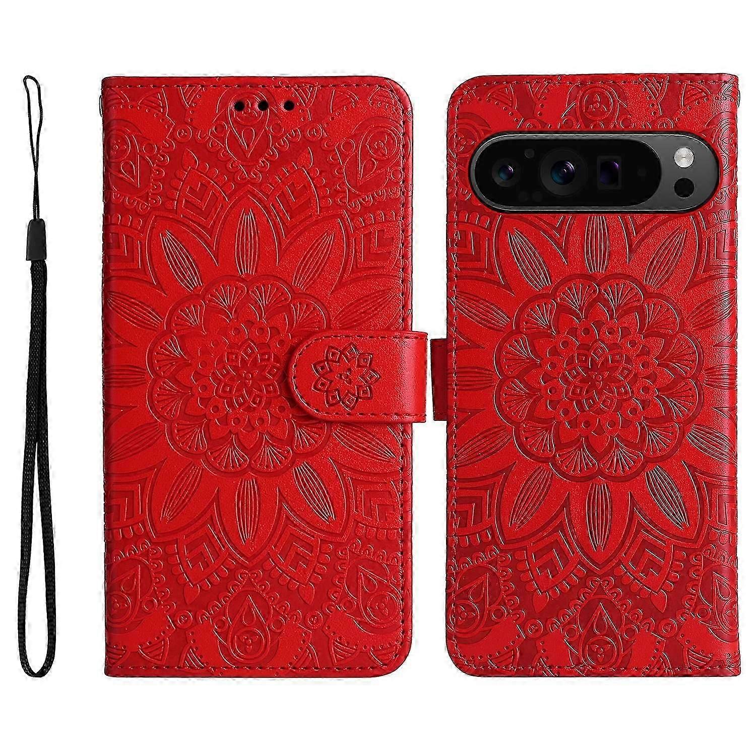 For Google Pixel 9 Pro XL Case Foldable Stand Imprinted Flower Phone Cover