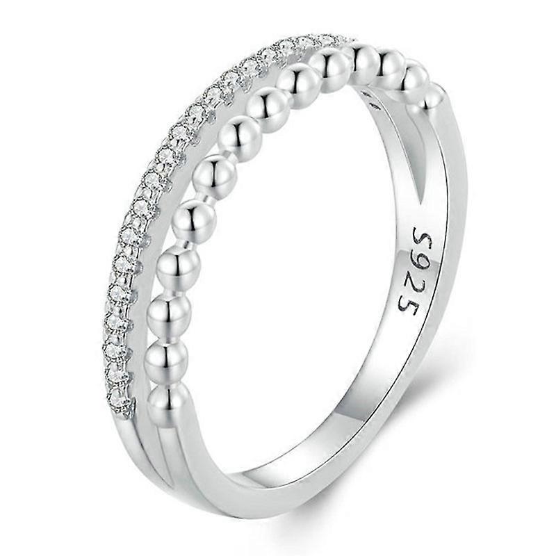 S925 Sterling Silver Platinum-plated Zircon Double-layer Ring