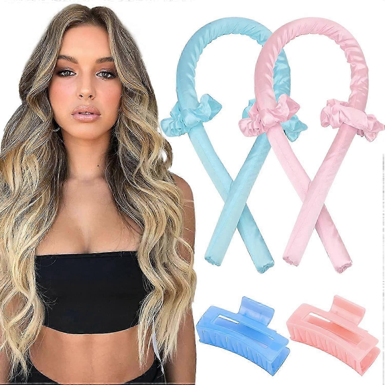 2 חלקים רולרים לשיער ללא חום ללא תלתלי חום סרט משי מוטות מסתלסלים סרט ראש לישון בלילה מסלסלי שיער קצף רך עשה זאת בעצמך כלי עיצוב שיער עבור לו