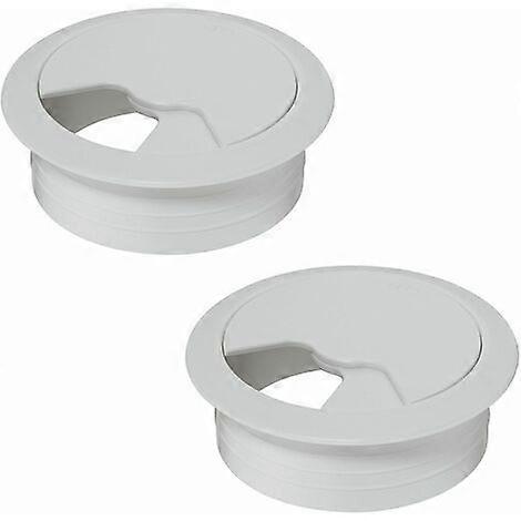 2xデスクケーブルパス60mm丸型白いプラスチック埋め込み型