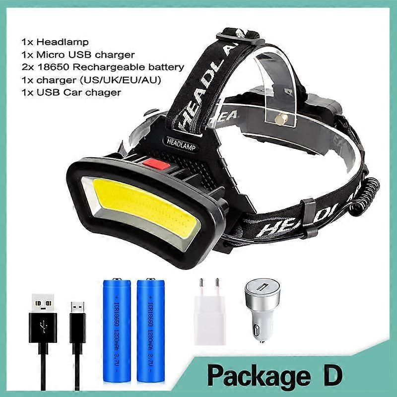 Cob Led Headlamp, Usb Rechargeable, 200m Long Distance Lighting, Wide Angle, Lantern For Hiking, Outdoor Use, 2x18650, 8000lm