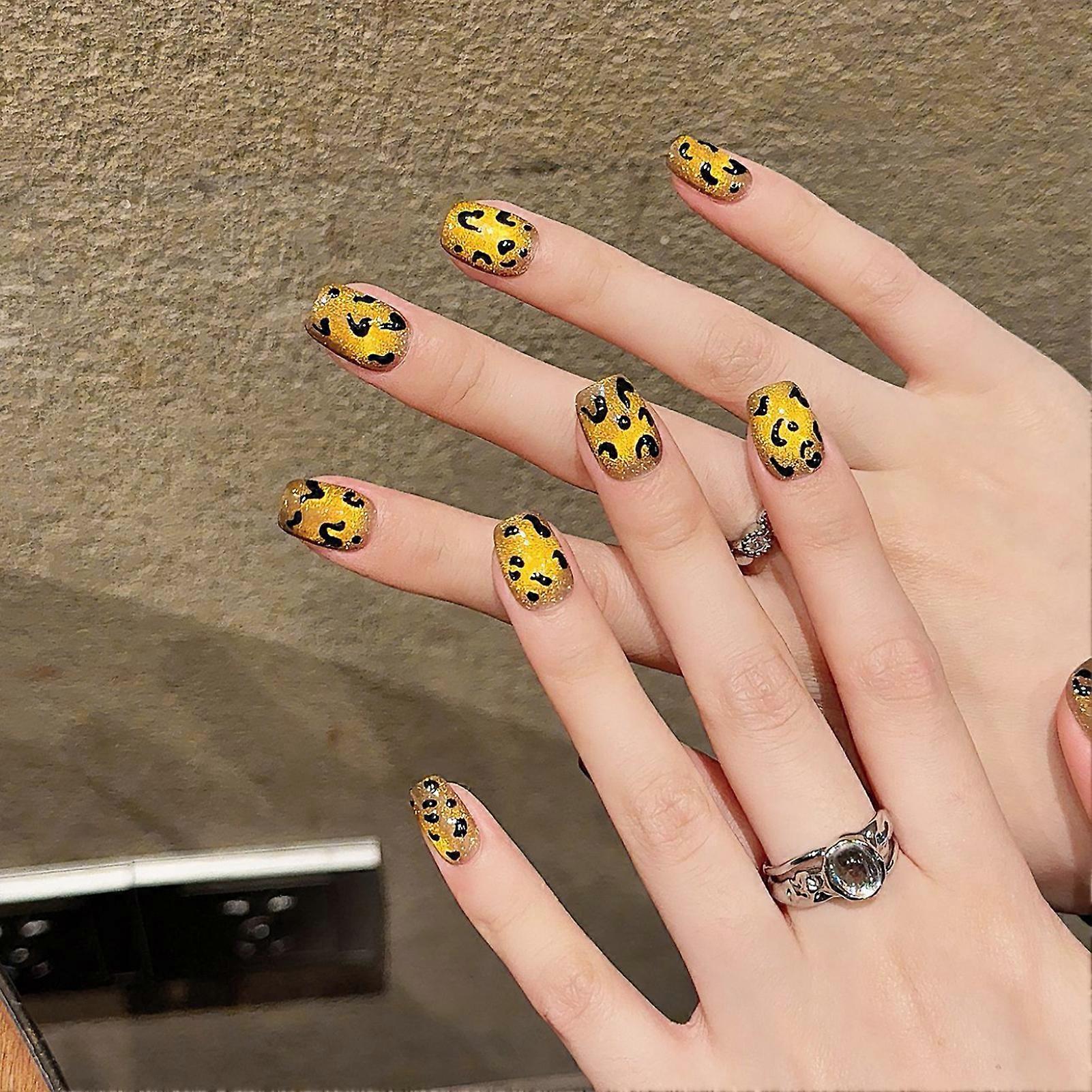 Handmade False Nails with Leopard Print Resin Material Zero Pressure on Nail Bed
