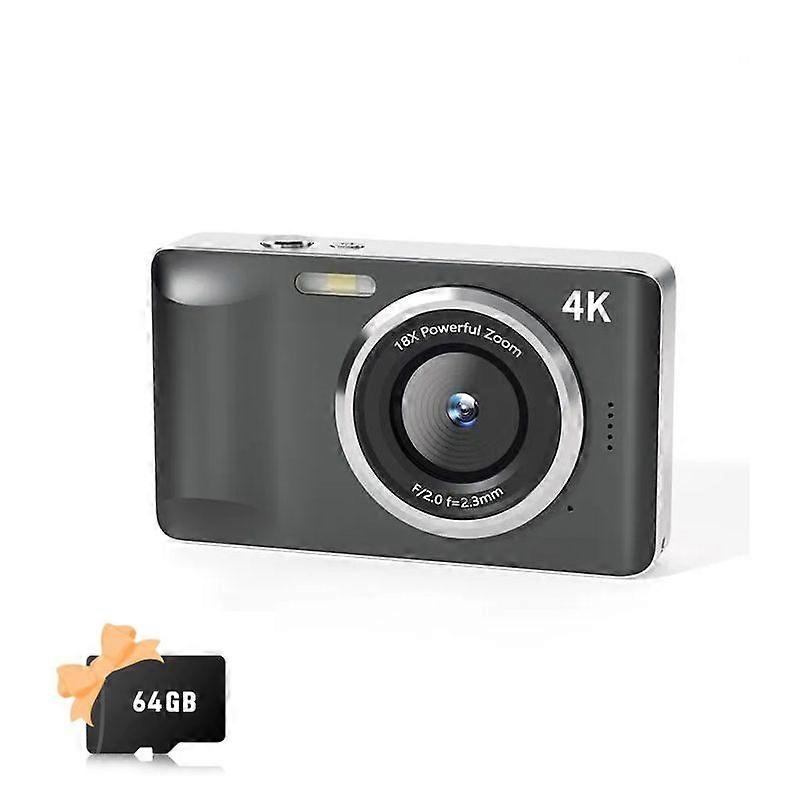 4K 64MP Digital Camera Autofocus Compact Point and Shoot Camera with 18X Digital Zoom 2.8 Inch Screen Compact Small Camera, for Photography (Black)