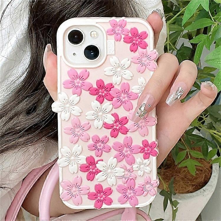Compatible For iPhone 15 Silicone Case 3D Cherry Blossom Pattern Shockproof Phone Cover