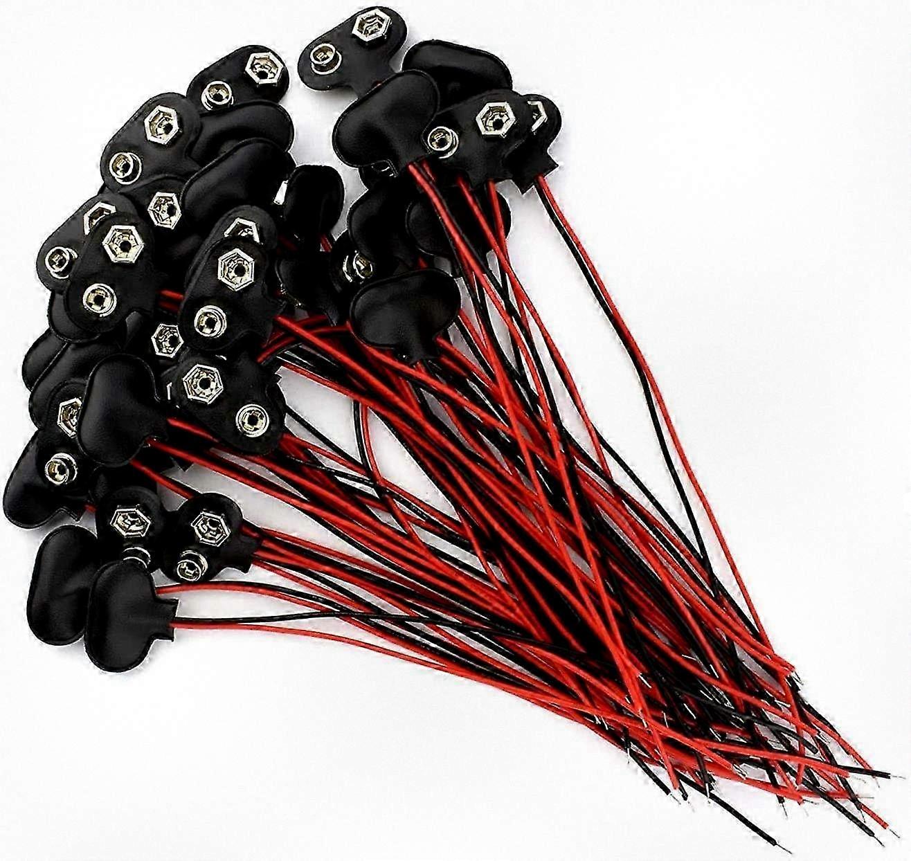 40 Pack 9 Volt Battery Clip Connectors for Various Devices with 15cm Wires