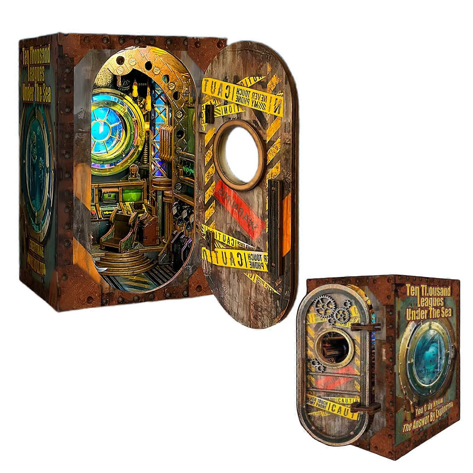 Mini DIY Book Nook Kit Submarine Adventure Theme Creative Desk Ornament 3D Puzzle for Adult (10000 Leagues Under The Sea)