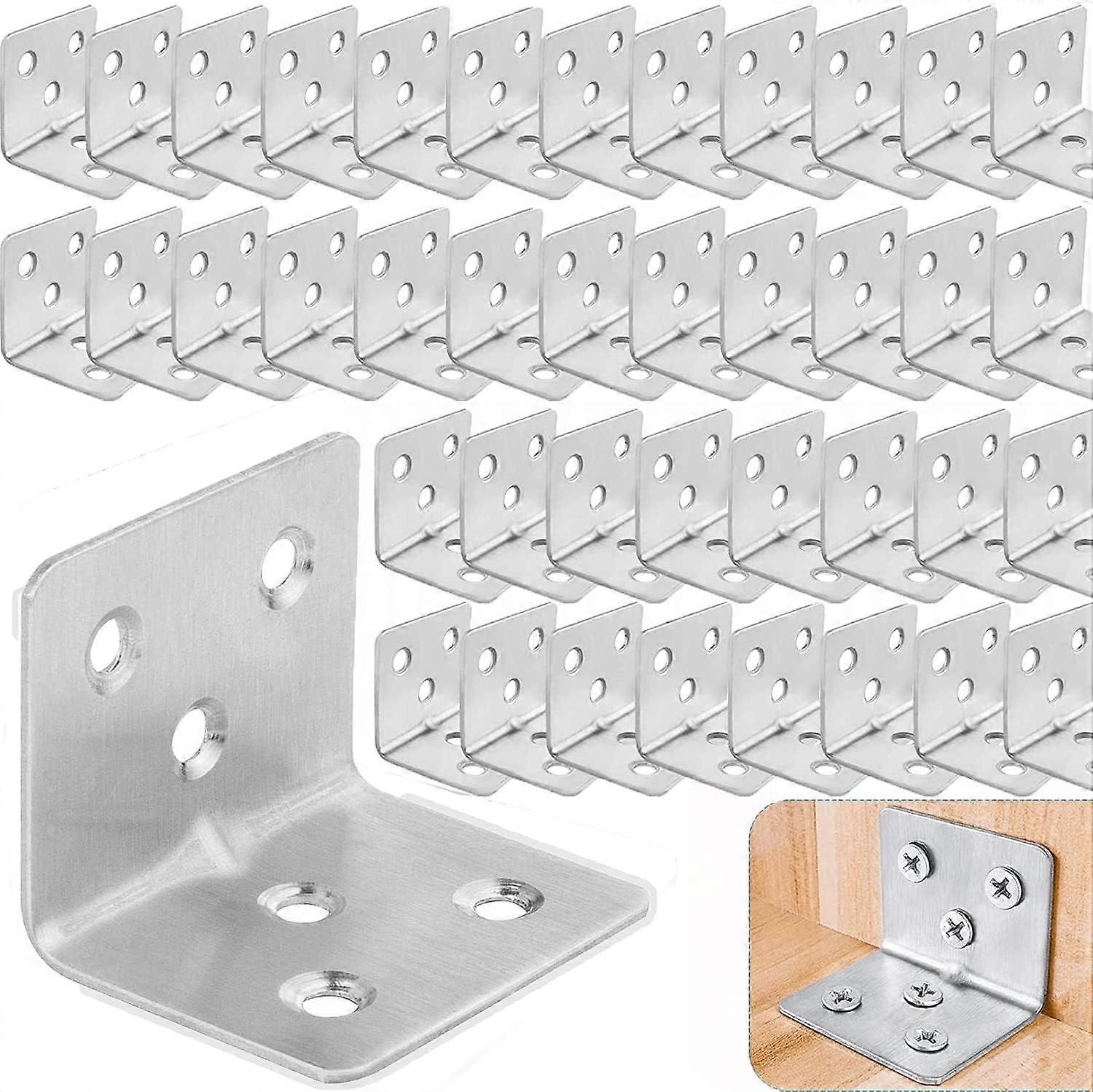 Pack of 40 Reinforced Stainless Steel Assembly Brackets, 38x30x30mm Steel Plate Stainless Steel Bracket, Metal Bracket for Stainless Steel Fixing for