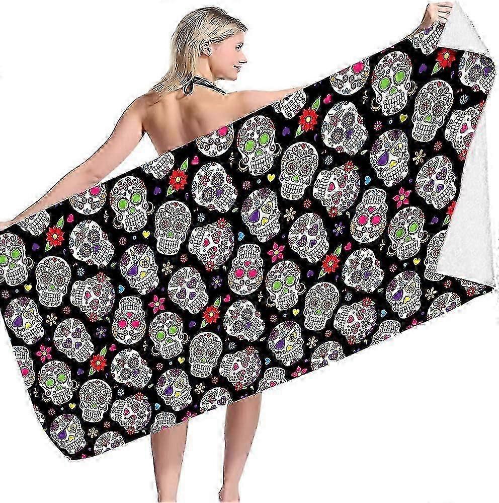 Microfiber Beach Towel with Sugar Skull Design, Quick Dry and Sand Proof, Soft Bath and Pool Towels for Adults, Suitable for Both Men and Wo
