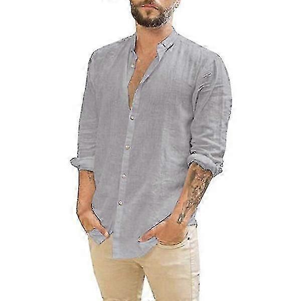 Herren Hemdenlange Ärmel Leinen Button Down Sommer Hemden