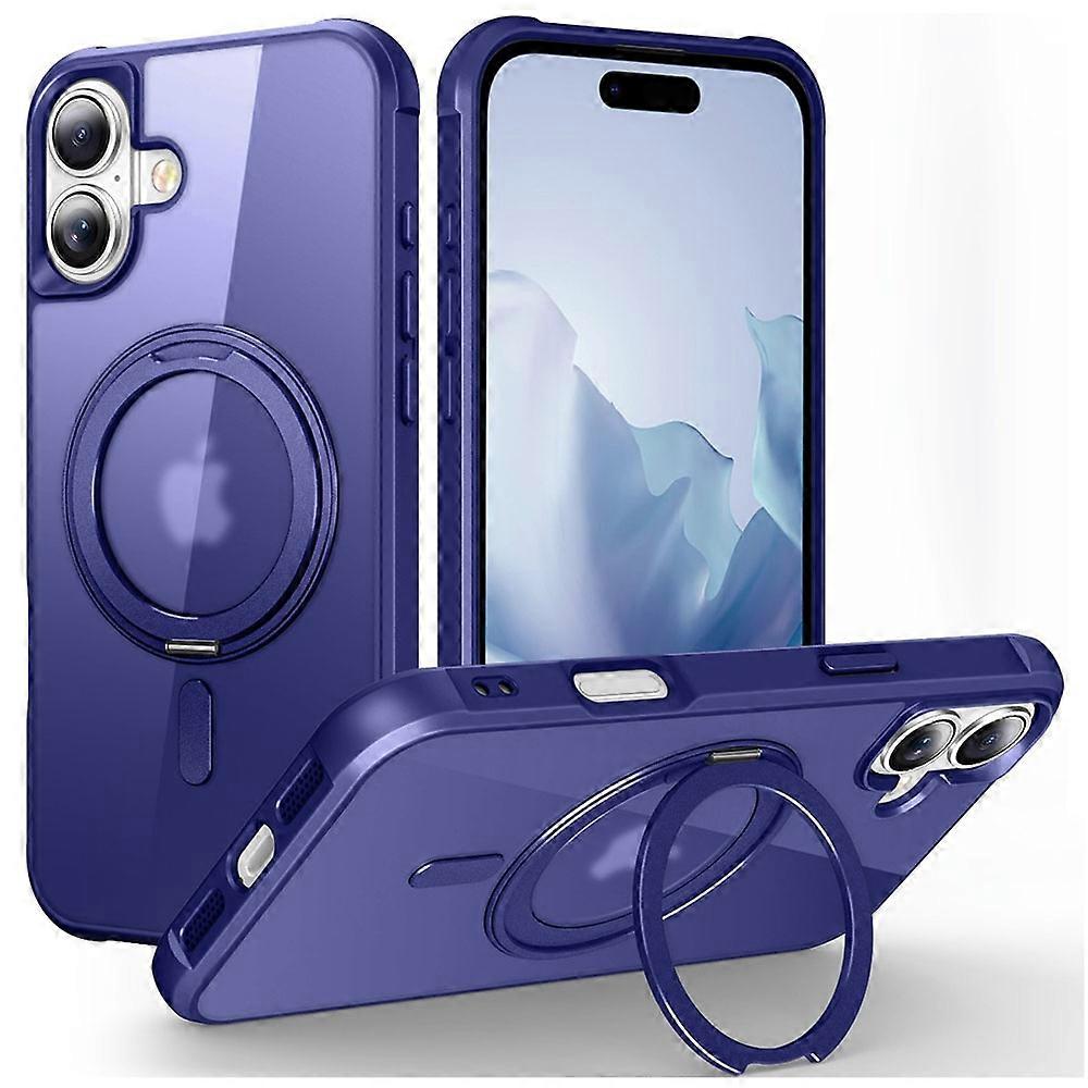 For iPhone 16 Plus Case Compatible with MagSafe Rotatable Ring Kickstand TPU+PC Phone Cover