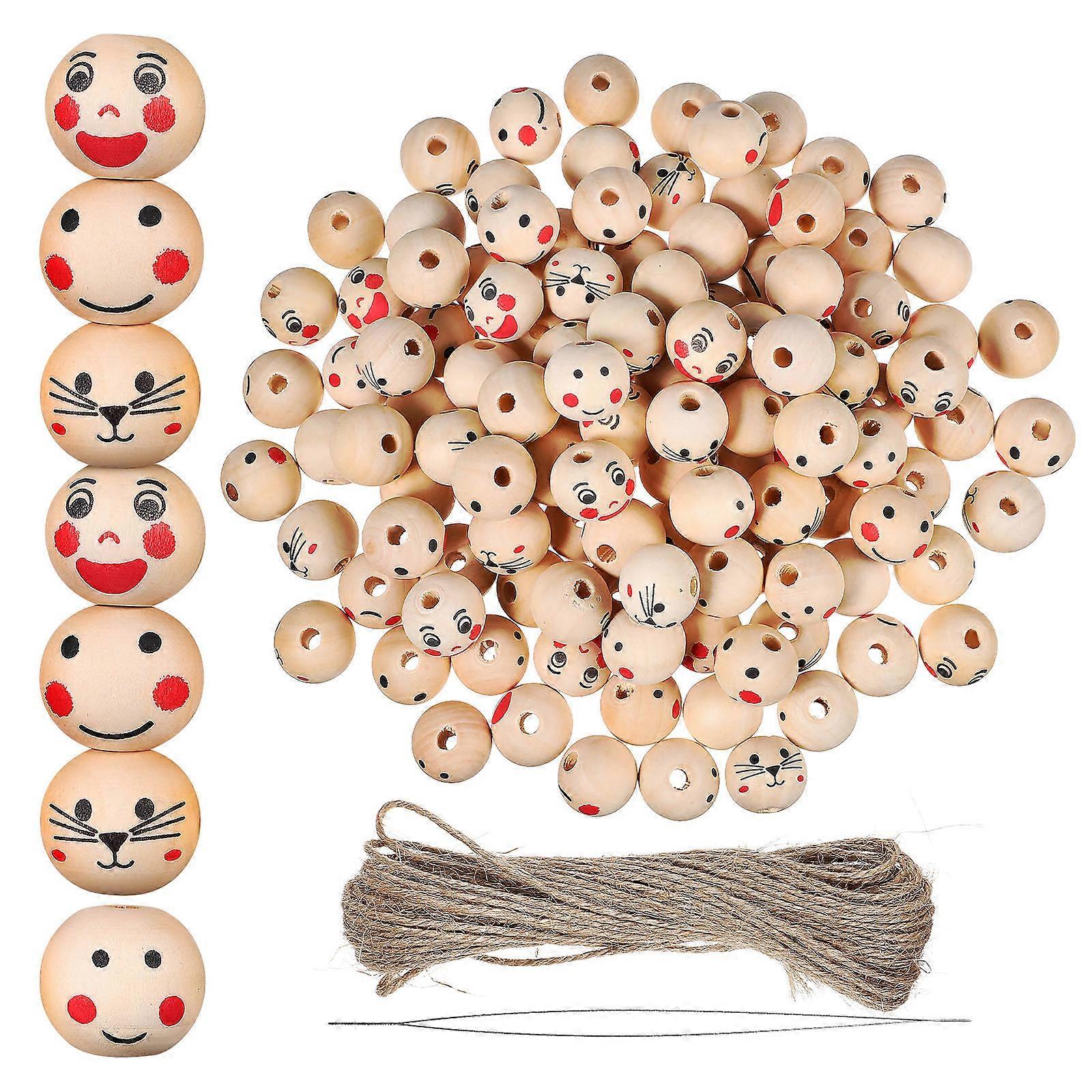 Smile Face Wood Beads Crafting Beads For Diy Projects Assorted Color 2.00X2.00X2.00CM 120Pcs
