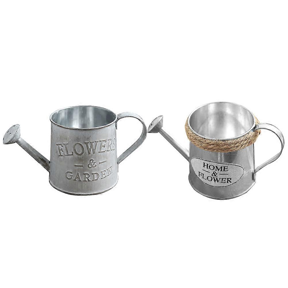 Round Nozzle Watering Can Iron Bucket Portable for Indoor Decoration Silver 9x19cm 2Pcs