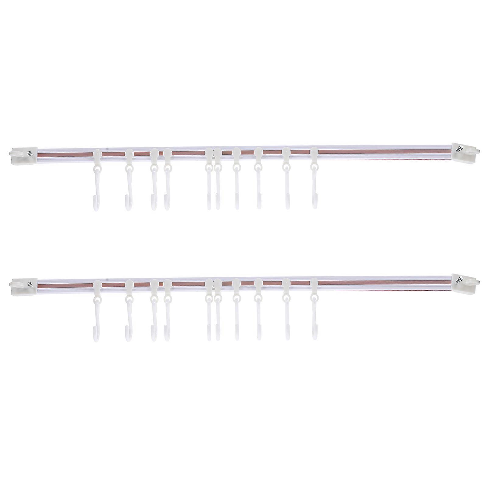 Adhesive Door Hooks White Kitchen Wall Hook Rack Simple Design Rectangular Storage Sliding 2Set