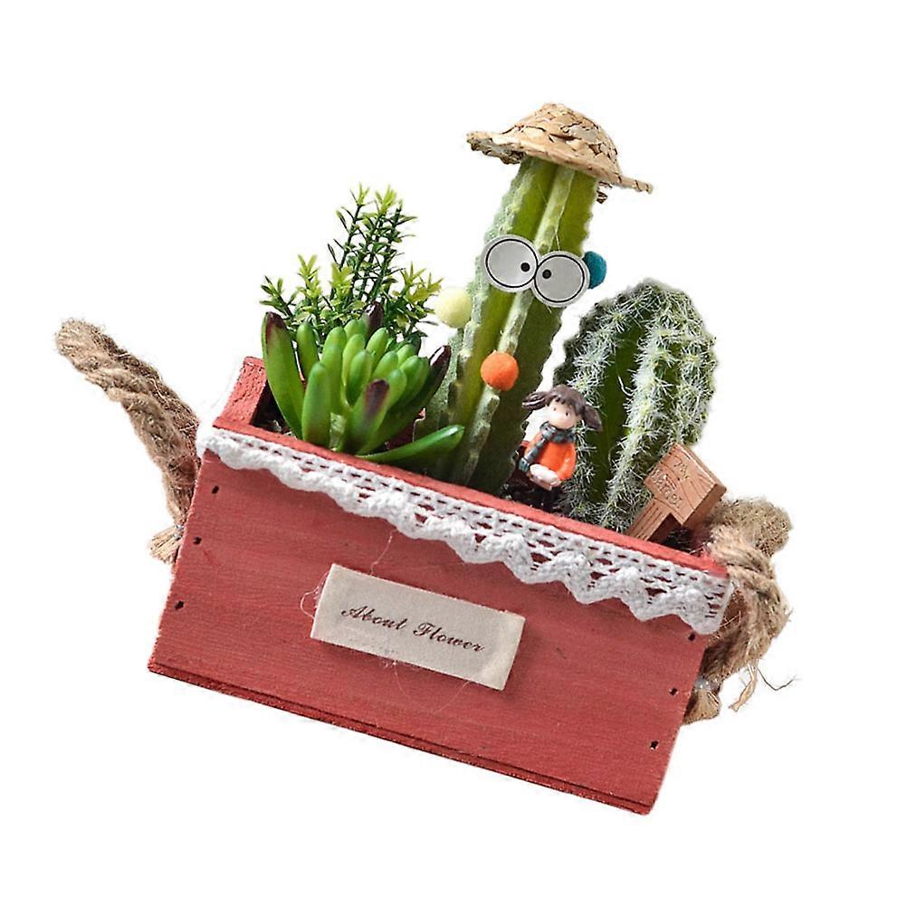 Succulent Adornment Simulation Succulent Decorative Potted Plant Easter Decor Wood Frame 1Pc