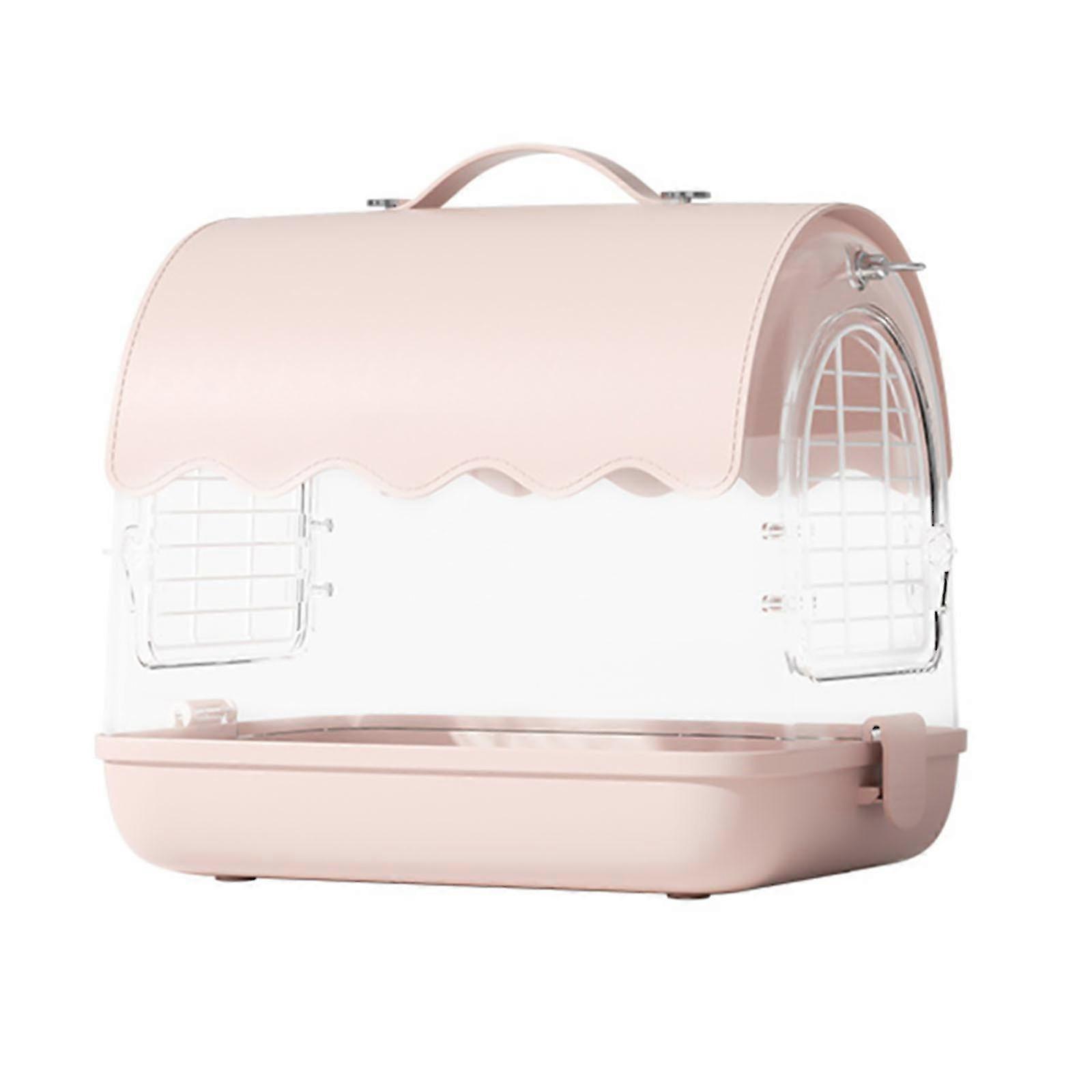 (Leather Pink) 1set Canaries Bird Cages House Parrots Travels Cage Transparents Birdcage Watching Cage Bird Lover Accessories