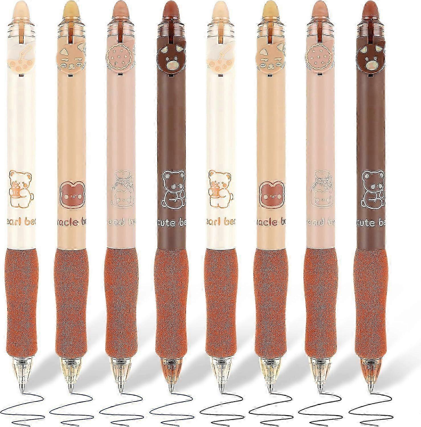 8 قطع أقلام جل قابلة للمسح قابلة للسحب ، قلم حبر جل بتصميم دب لطيف 0.5 مم أقلام كتابة ناعمة بالحبر الأسود والأزرق