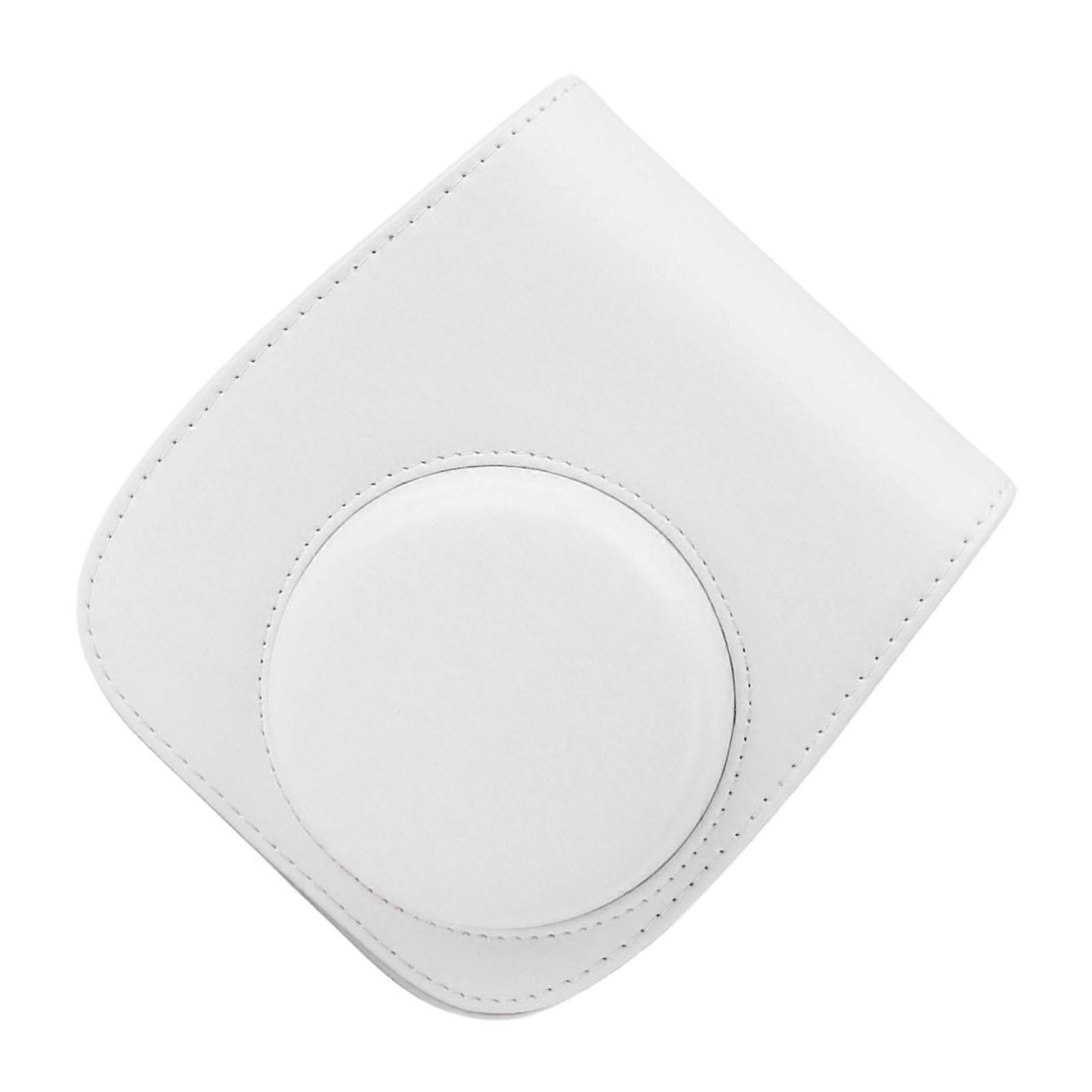 Instant Camera Bag PU Leather Instant Camera Bag Adjustable Strap Instant Camera Case for Traveling Camping White