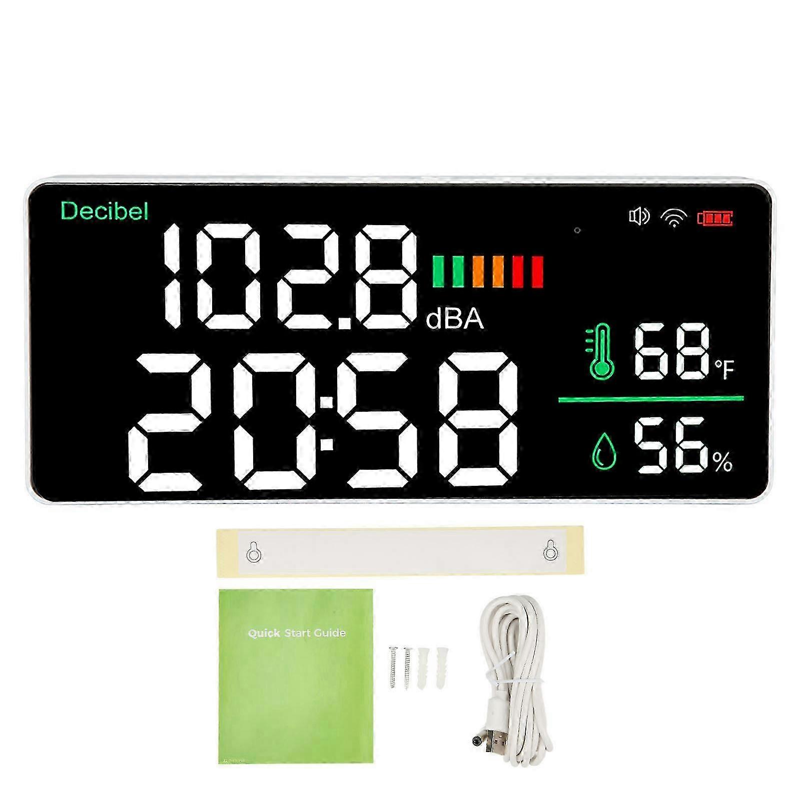Wall Mounted LED Decibel Meter with 2.4G WiFi, 11 Inch Temperature and Humidity Display for Tuya