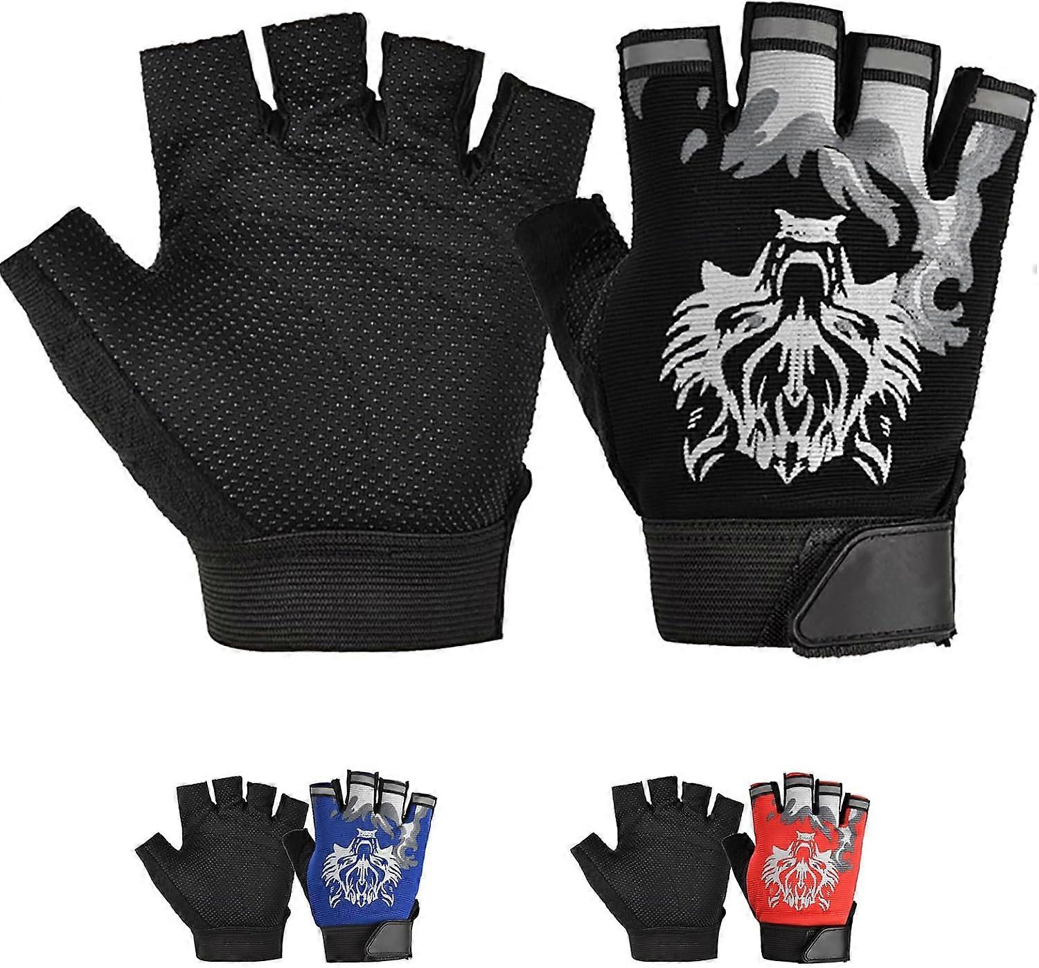 AURA Kids Boy Girl Cycling Climing Half Finger Gloves, GEL Padded Bike Fingerless Gym Antislip Grip,black,(M)