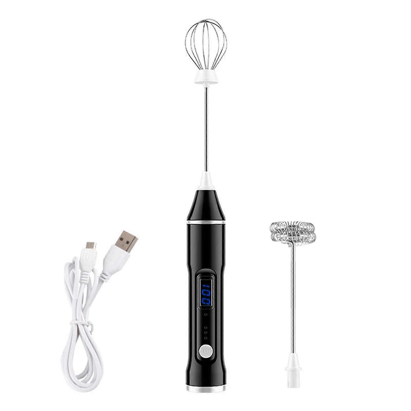 USB Hand Blender Mini Handheld Mixer with 2 Whisks & Egg Beater, LCD Display and 3 Adjustable Speed Levels for Smooth Blending