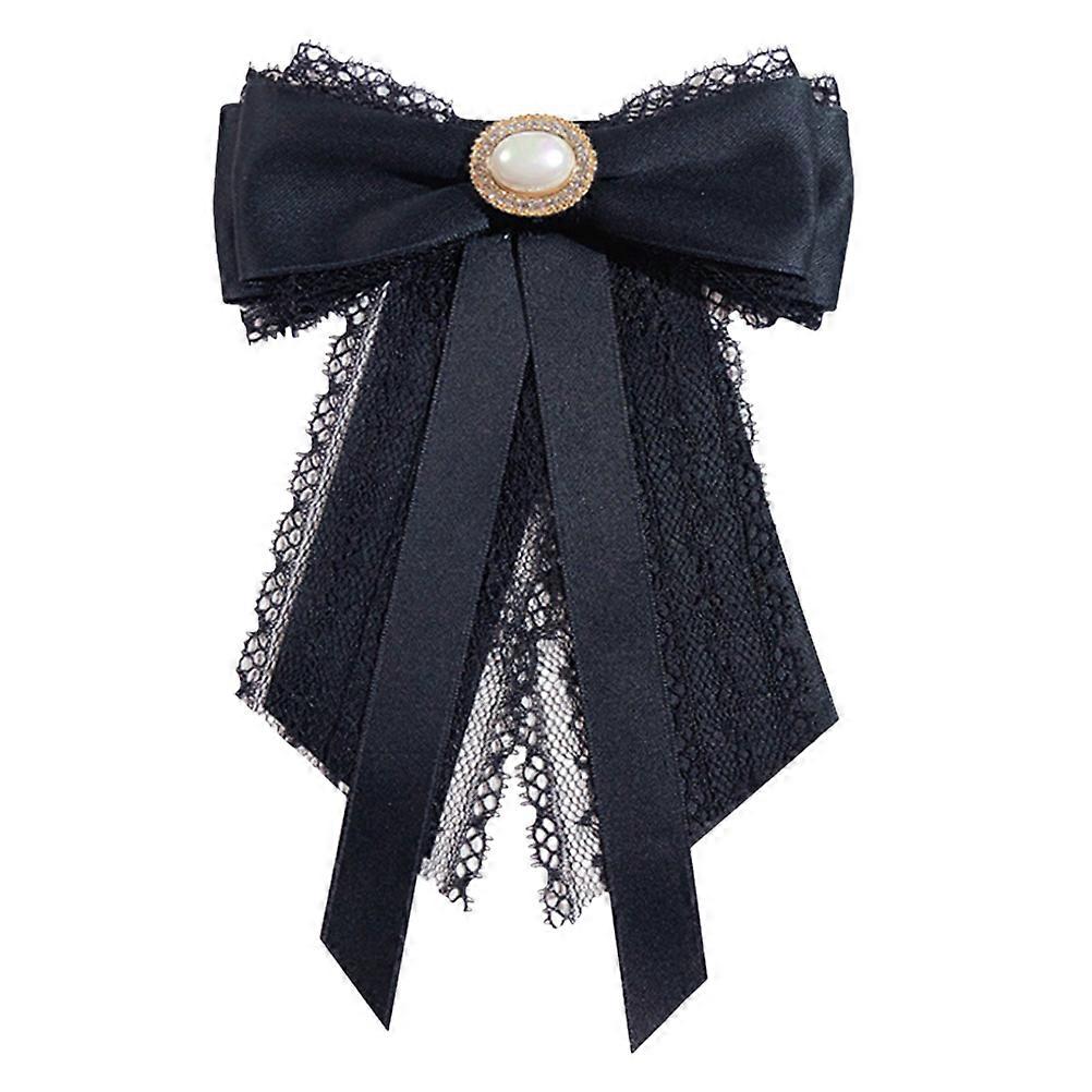 Black Bow Tie Brooch with Lockable Back for Decoration Made of Synthetic Material One Size Fits All