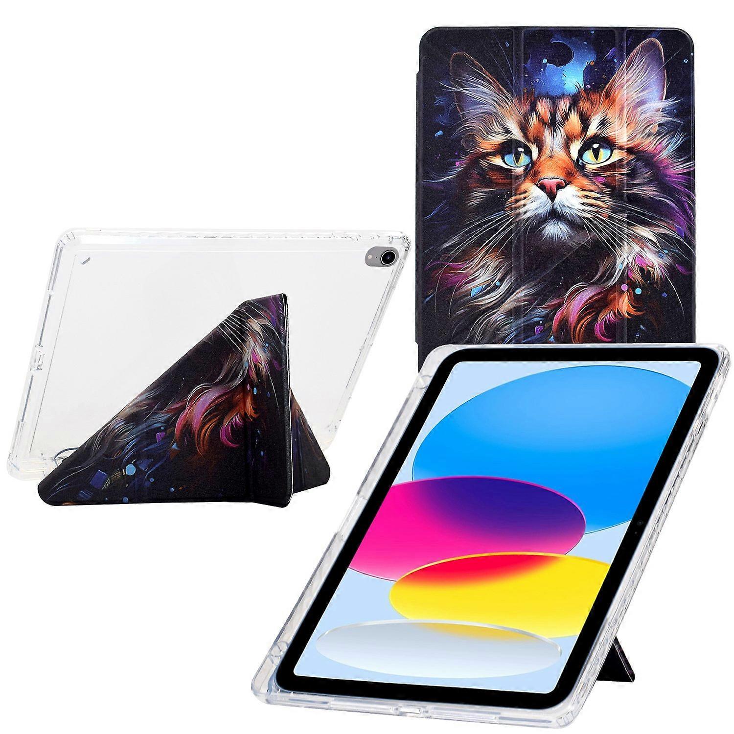 For iPad (2025) 10.9 (2022) Case Y-Fold Stand Pattern Print Leather Clear Acrylic Tablet Cover with 