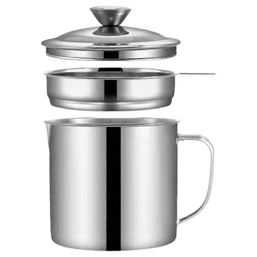 Household Oil Filter Pot With Lid For Kitchen Tool Large Capacity Grease Container Round Shape 1 Set