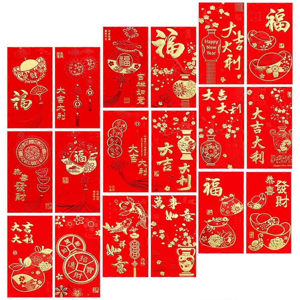 36pcs Cartoon Red Packets Chinese Style Lunar Year Design Festive Red Envelopes for Holidays Parties Assorted Colors