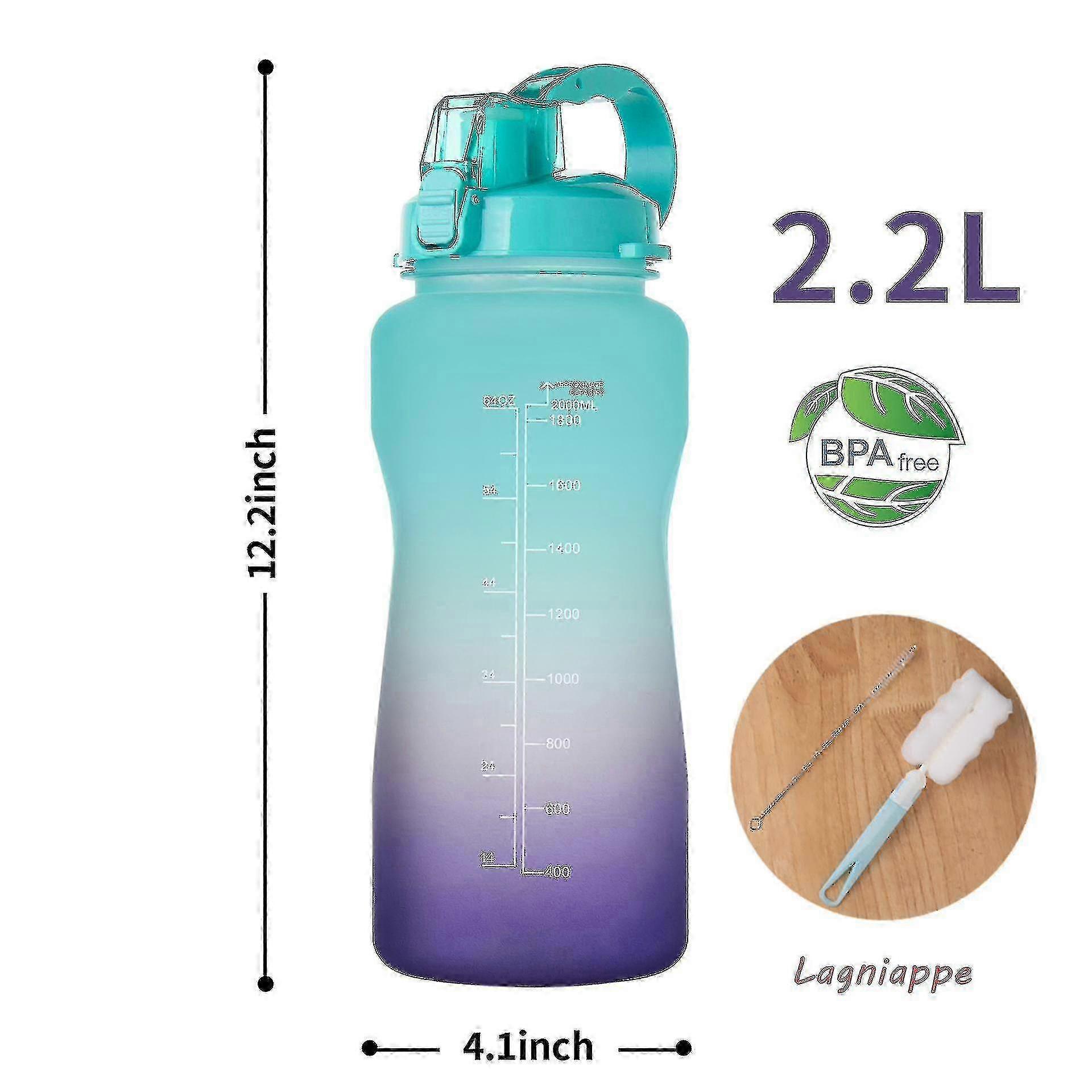 2000 ml motiverande utomhusvattenflaska med tidsmarkör och sugrörsläckagesäker funktion