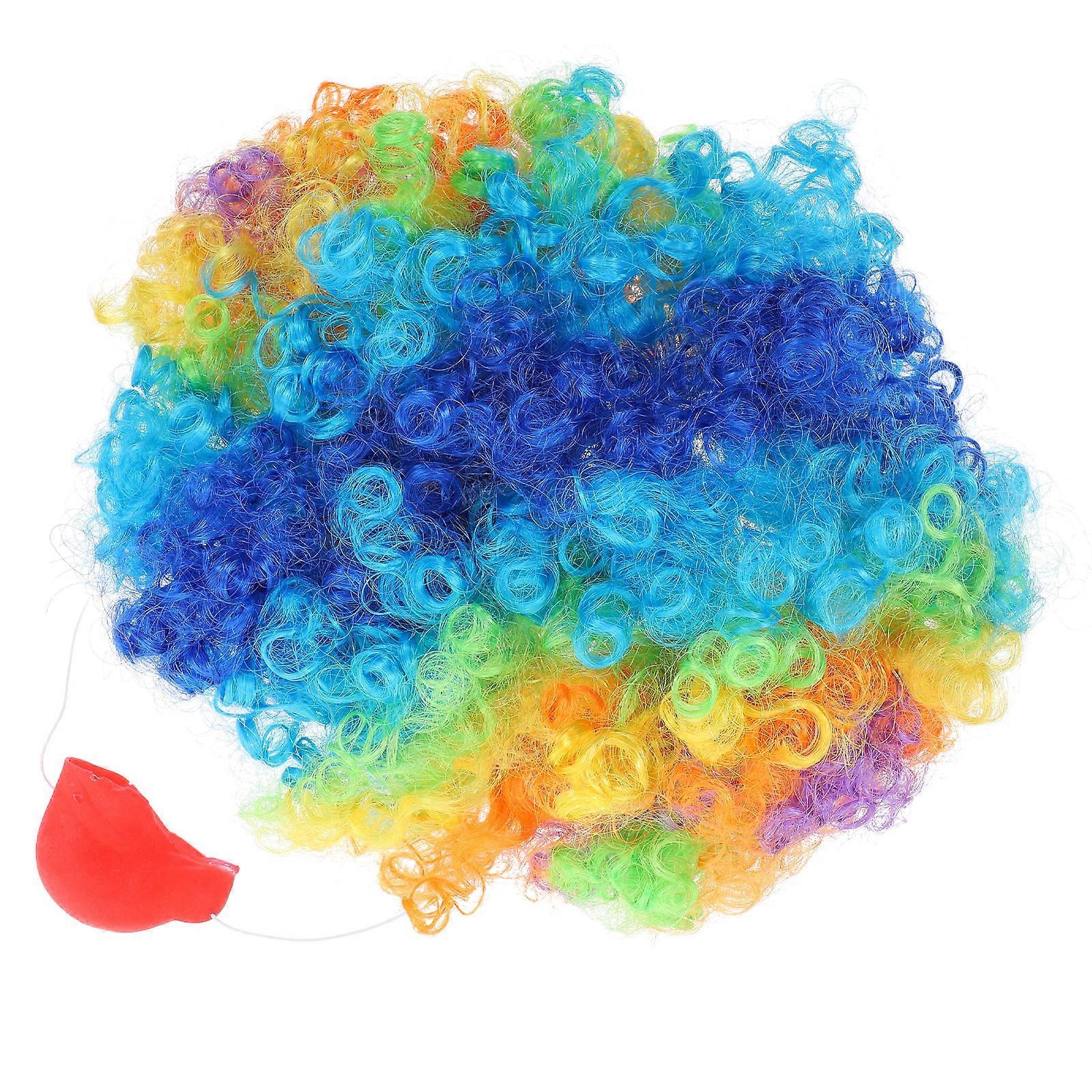 Clown Headgear Multi-Colored Wig and Nose Set For Birthday Celebrations 23X23X12CM Costume Props 1Set