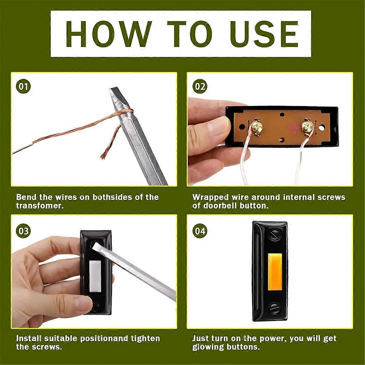 Trykknapp for dørklokke i metall, Veggmontert dørklokkeknapp i metall, LED-opplyst dørklokke Kablet knapp,