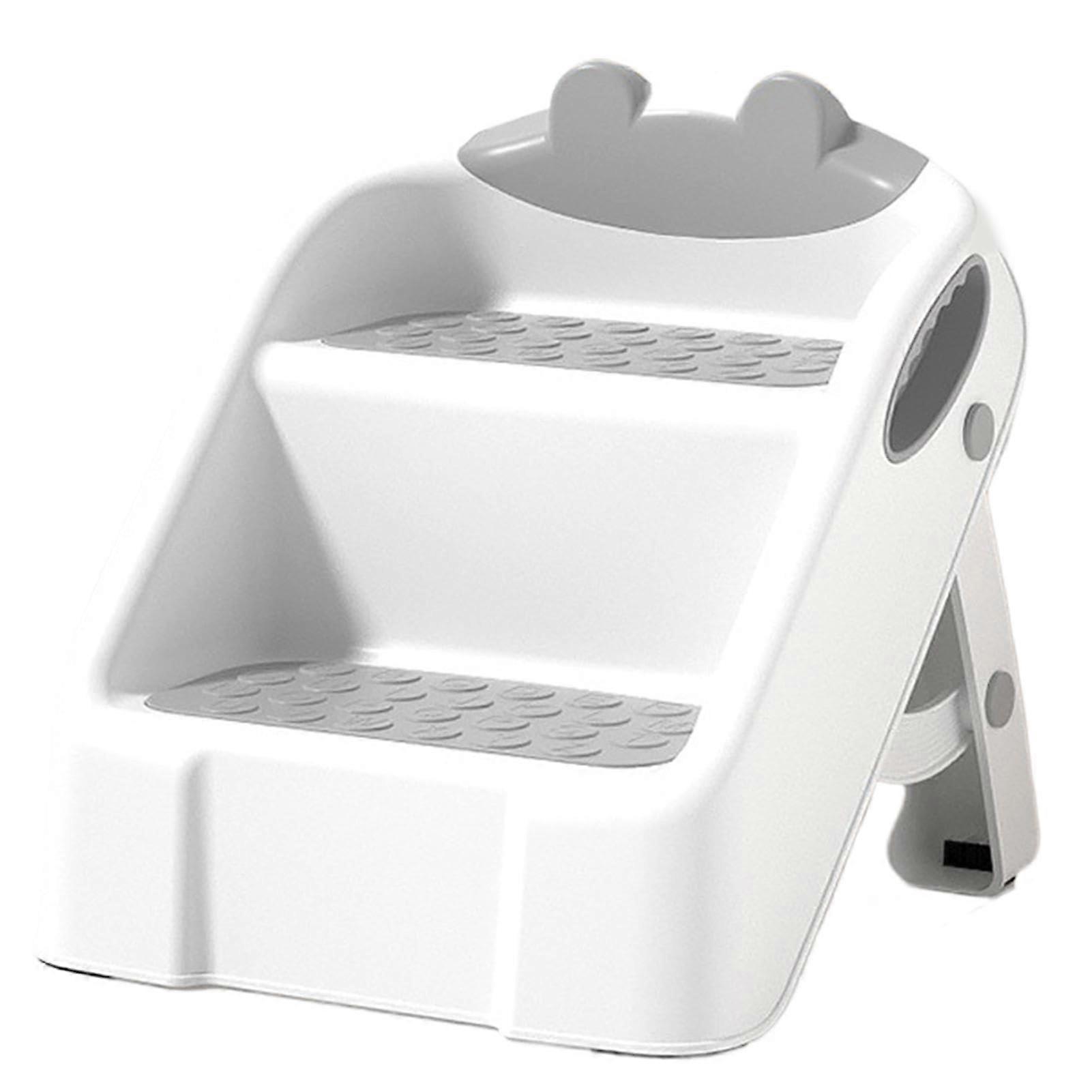 Kid Stepping Stool Foldable 2Step Stool Grey Bathroom Sink Double Up Step Stool