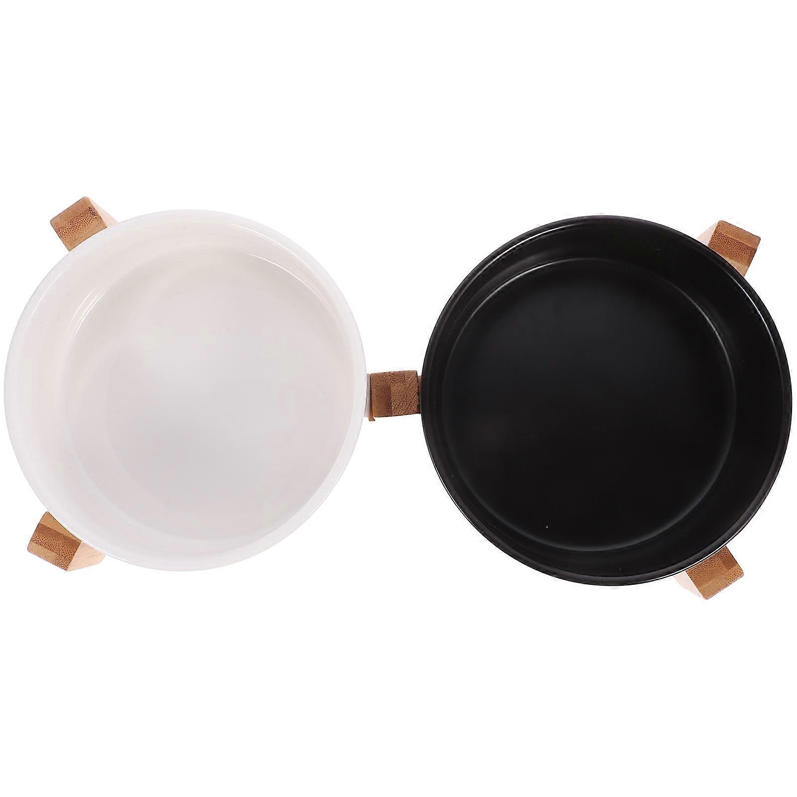 Sturdy Ceramic Dog Bowl with Wooden Stand for Pet Use Nonslip and Durable Assorted Color