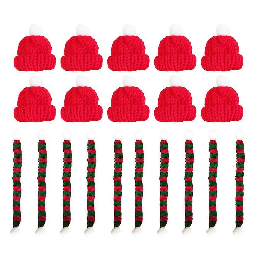 Toy Accessory Mini Christmas Hat and Scarf Set Square Shape Knitting for 20Pcs
