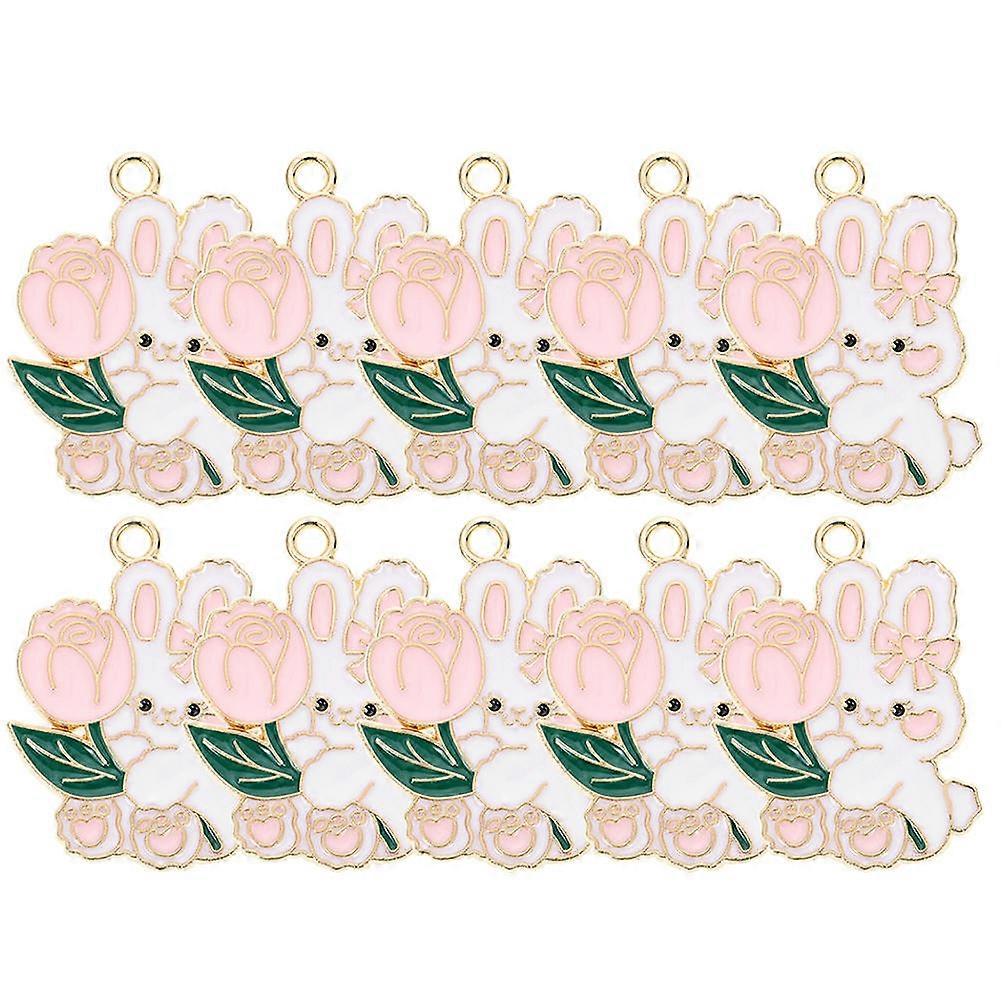 Rabbit Charm Alloy Keychain Pendants for DIY Use 20Pcs Pink Cartoon Style