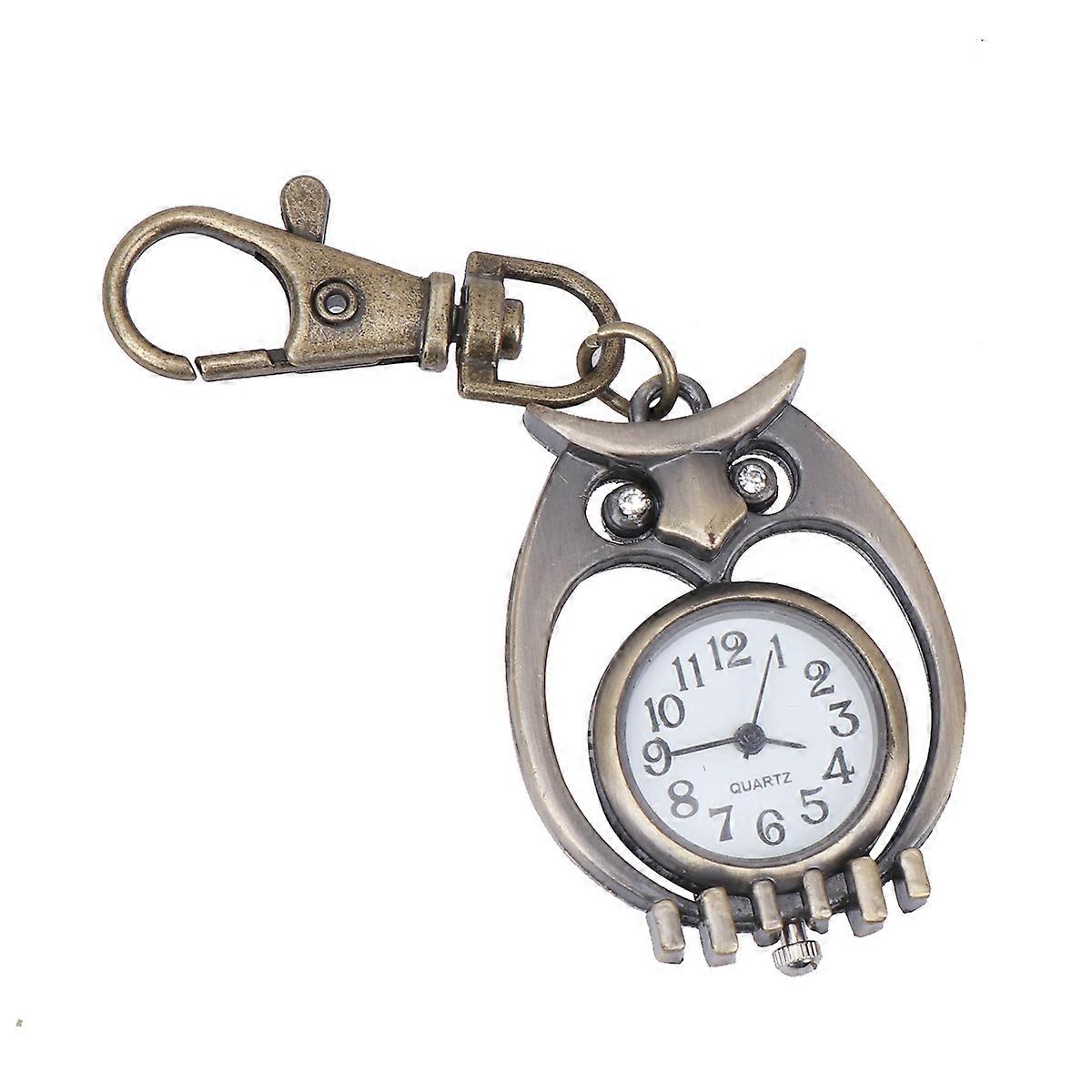 Vintage Owl Pocket Watch Keychain – Durable Quartz Watch Key Ring with Practical Everyday Design for Gifting