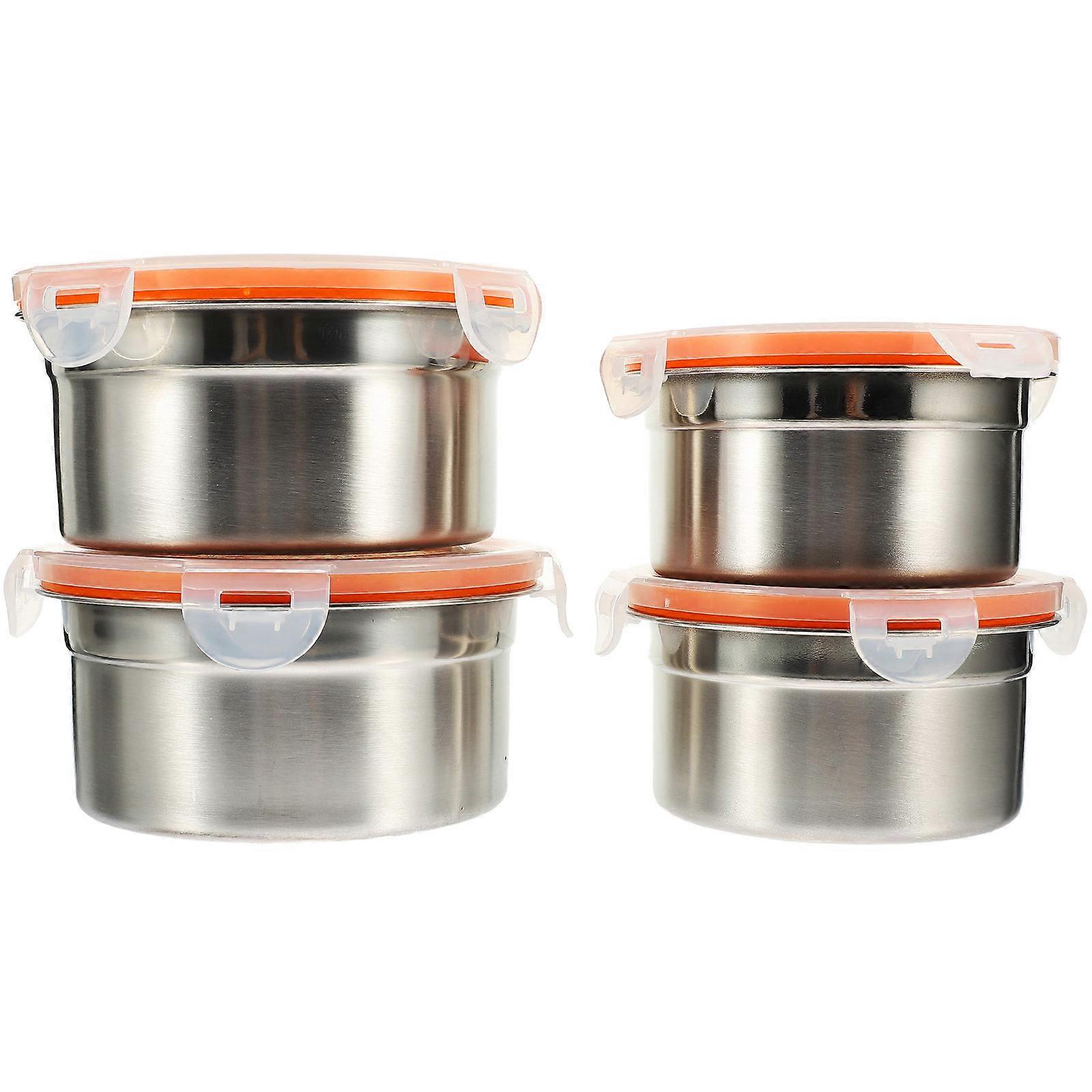 Reusable Freezer Boxes for Home Use Stainless Steel Silver 4pcs Salad Bowls with Lids
