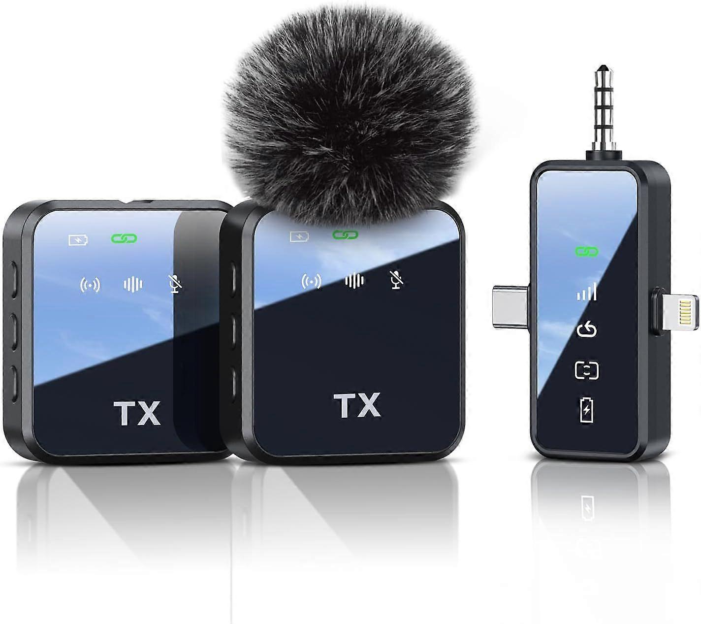 3-in-1 Microphone for iPhone/Android/Camera, Wireless Lavalier Microphone, 328ft