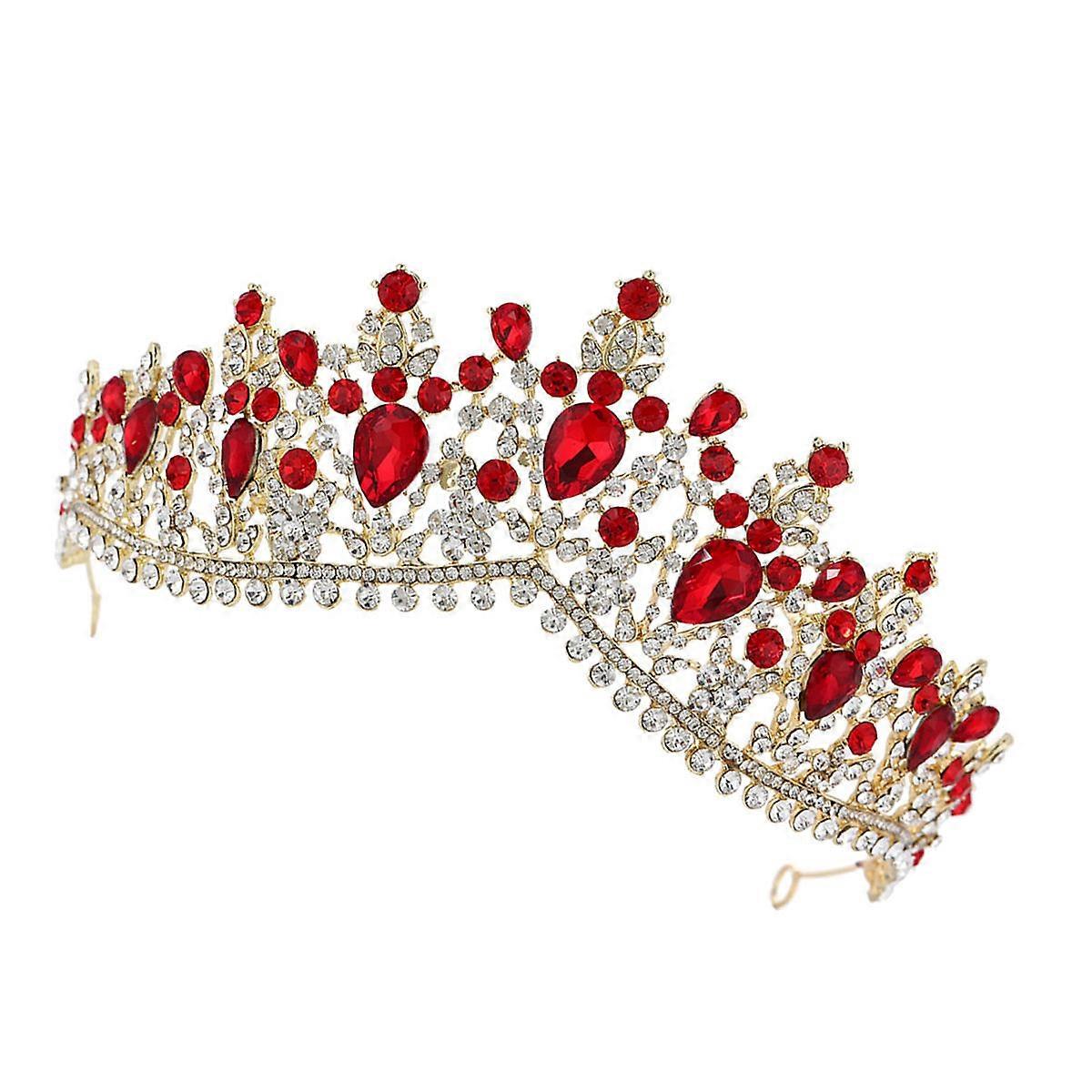 Elegant Bridal Headdress with Rhinestone for Wedding Party in Red Color Made of Zinc Alloy