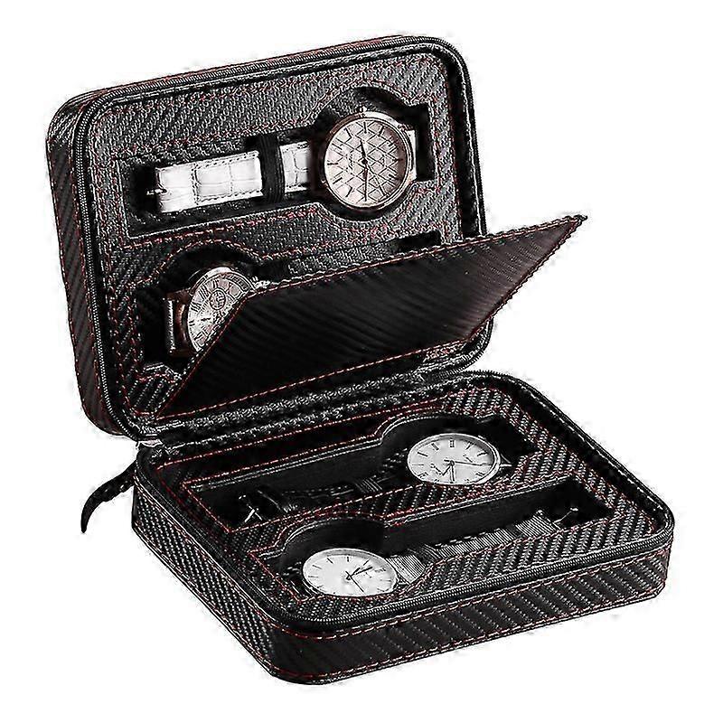 Watch box pu leather portable 4 compartment watch storage bag
