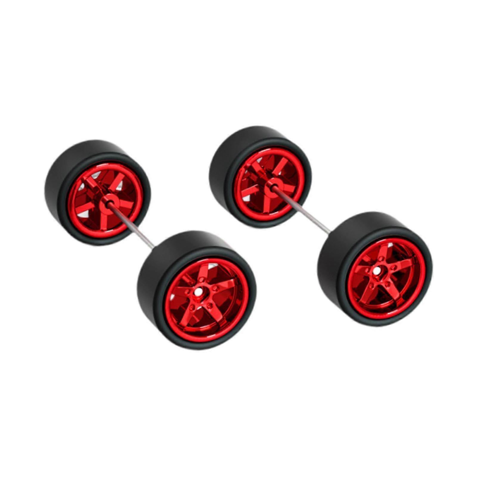 2X RC Car Wheels and Tires 1/64 DIY Spare Parts with RC Rim RC Part for Die Cast Car Models RC Truck Collector Red