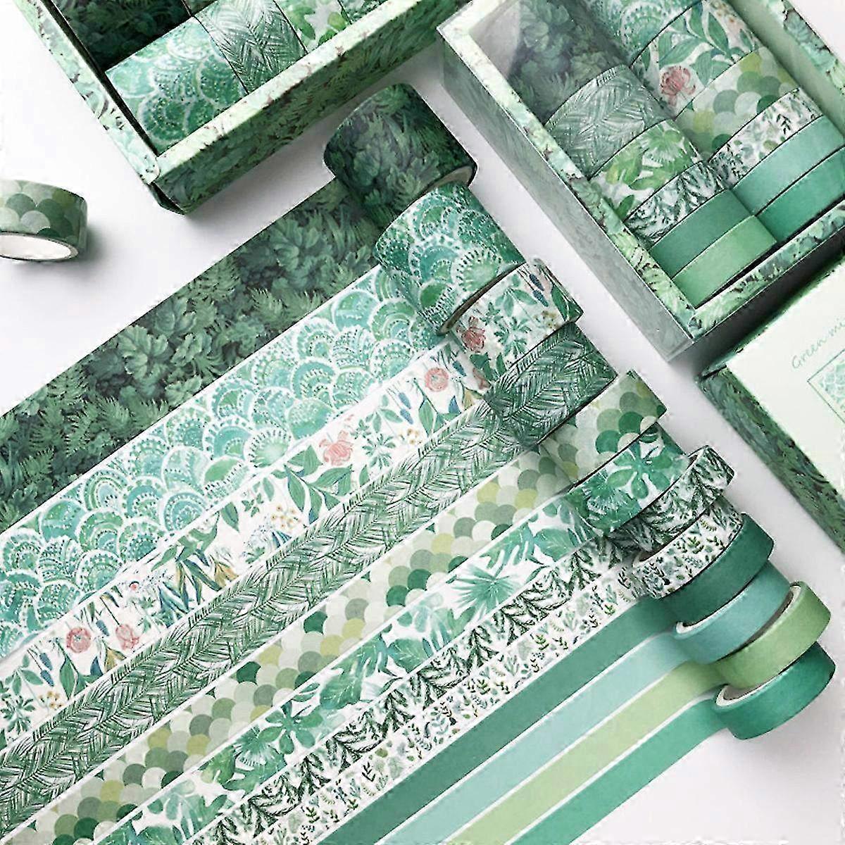 12 Rolls Washi Tape Set - Cute Green Plants, Floral & Animal Designs - Decorative Tape for Scrapbooking, Journals & DIY Craft Projects