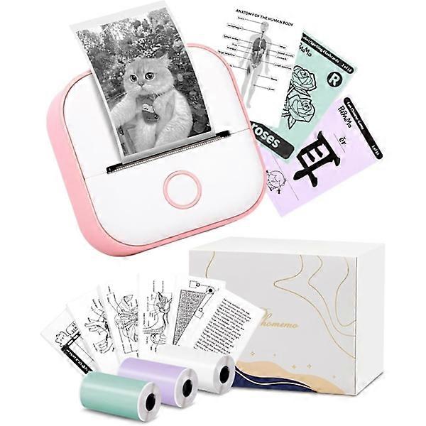 Mini Label Printer - T02 Small Portable Printer, Learning Sticker Printer, Notes, Pictures, Pink