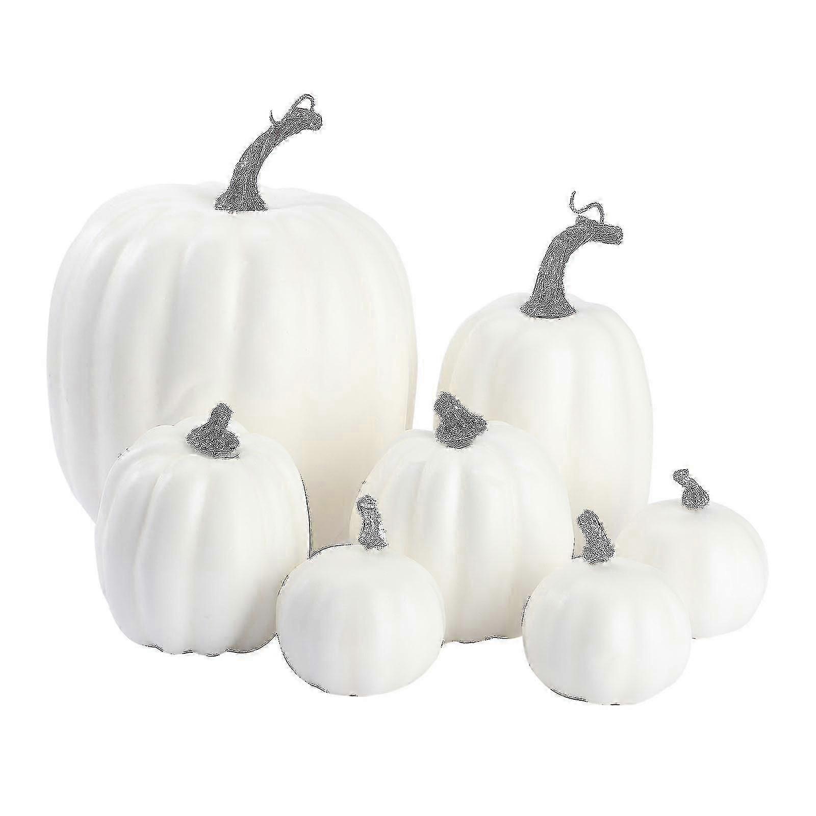 7pcs Thanksgiving Artificial Pumpkins  Fall Fireplace Kitchen Decor (White)